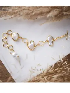 ATIBELLE Women Gold-Toned & White Brass Link Bracelet