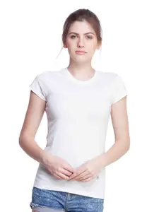 Dollar Missy Women White Solid Slim Fit Cotton T-shirt