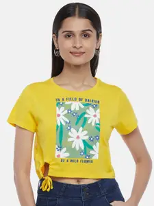 People Yellow & Green Floral Print Organic Cotton Top