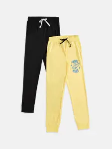 Pantaloons Junior Boys Black & Yellow Pack Of 2 Solid Pure Cotton Joggers