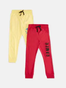 Pantaloons Junior Boys Pack Of 2 Yellow & Red Solid Pure Cotton Joggers