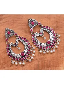 Silvermerc Designs Silver-Toned & Pink Contemporary Drop Earrings