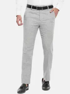 BYFORD by Pantaloons Men Grey Textured Slim Fit Low-Rise Trousers