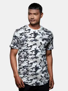 The Souled Store Men White & Grey Camouflage Printed Cotton T-shirt