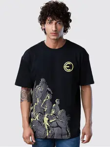 The Souled Store Men Black Eternals The Team Placement Print Oversized T-Shirt