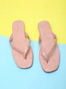 max Women Croc Textured V-Strap Flats