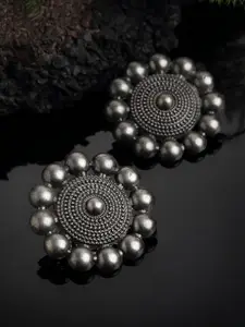 PANASH Black & Silver-toned Oxidized Studs Earrings