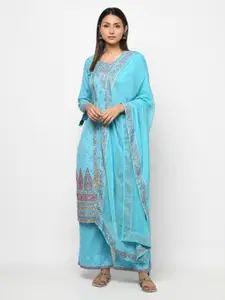 Safaa Blue & Pink Ethnic Motifs Woven Design Unstitched Dress Material