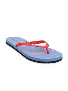 United Colors of Benetton Women Blue & Red Printed Rubber Thong Flip-Flops