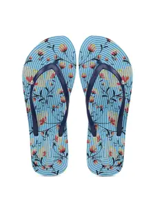 United Colors of Benetton Women Blue & White Printed Rubber Thong Flip-Flops