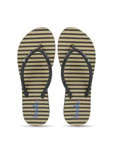 United Colors of Benetton Women Beige & Black Striped Printed Rubber Thong Flip-Flops
