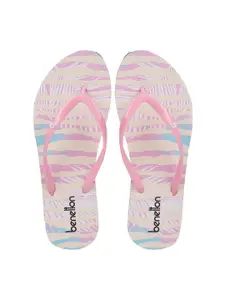 United Colors of Benetton Women Pink & White Printed Rubber Thong Flip-Flops