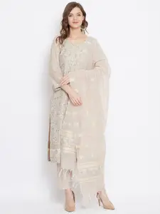 Safaa Beige & Yellow Unstitched Dress Material