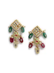 DUGRISTYLE Gold-Toned & White Kundan & Pearls Classic Drop Earrings