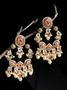 DUGRISTYLE Red & Gold Kundan Classic Chandbalis Earrings