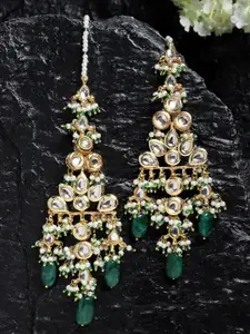DUGRISTYLE Green & Gold Plated Kundan Sterling Silver Classic Drop Earrings