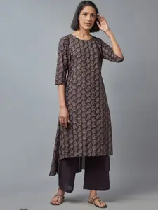 W Women Brown & Grey Ethnic Motifs Printed Kurta