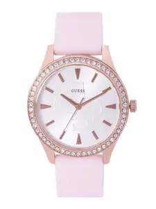 GUESS Women Off- White Patterned Dial & Pink Straps Analogue Watch GW0359L3
