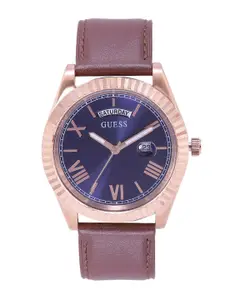 GUESS Men Blue Solid Leather Straps Analogue Watch GW0353G2