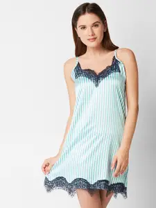 I Like Me Women Blue Striped Nightdress
