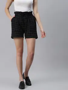 FABNEST Women Black Window Pane Checked Pure Cotton Shorts