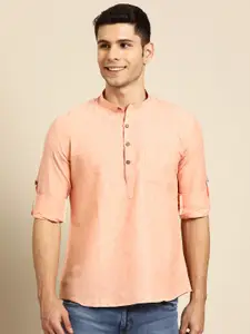 RAJUBHAI HARGOVINDAS Men Peach-Coloured Pure Cotton Handloom Short Kurta