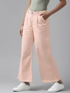 Roadster Women Pink Pure Cotton Wide Leg High-Rise Jeans