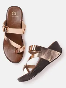 Carlton London Women Rose Gold-Toned Wedge Heels with Buckles