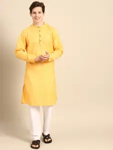 Anouk Men Yellow Jacquard Woven Design  Straight Kurta