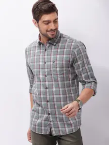Oxemberg Men Grey Classic Slim Fit Tartan Checks Cotton Casual Shirt