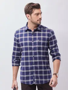 Oxemberg Men Navy Blue Other Checks Checked Classic Slim Fit Casual Shirt