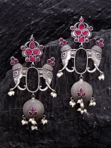 PANASH Silver-Toned Contemporary Drop Earrings