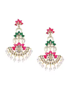 PANASH Gold-Toned & White Floral Drop Earrings