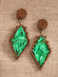 PANASH Brown & Green Wooden Contemporary Drop Earrings