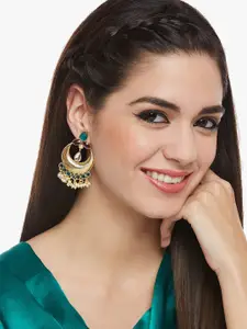 PANASH Women Gold-Toned & Green Crescent Shaped Chandbali Earrings