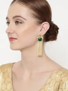 PANASH Gold-Plated & Green Stone Studded Classic Drop Earrings