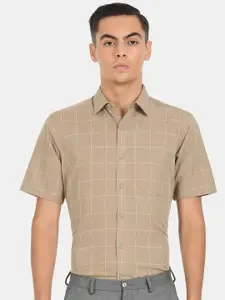 Arrow Men Khaki Windowpane Checks Checked Formal Shirt