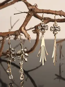 BuckleUp Set Of 2 Gold-Toned Contemporary Drop Earrings