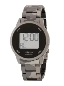 Daniel Klein Men Black Dial & Gunmetal Toned Stainless Steel Bracelet Style Straps Digital Watch