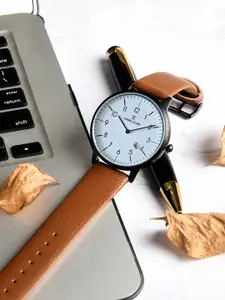 Daniel Klein Men White Dial & Brown Leather Straps Analogue Watch