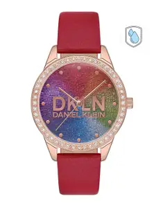 Daniel Klein Women Red Printed Dial & Red Leather Straps Analogue Watch DK.1.12562-2