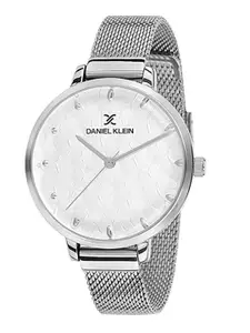 Daniel Klein Women Silver-Toned Embellished Dial & Silver Toned Bracelet Style Straps Analogue Watch