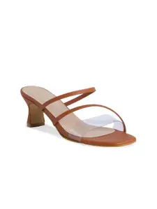 ERIDANI Tan & Transparent Solid Kitten Sandals Heels