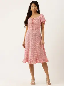 Berrylush Floral Print Crepe A-Line Dress