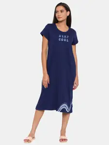 Zivame Navy Blue Printed Nightdress
