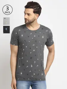 VIMAL JONNEY Men Pack Of 3 Grey & Black Printed T-shirts