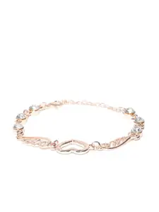 Shining Diva Fashion Rose Gold-Toned Stone-Studded Bracelet