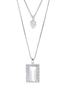 Shining Diva Fashion Silver-Toned Stone-Studded Layered Necklace