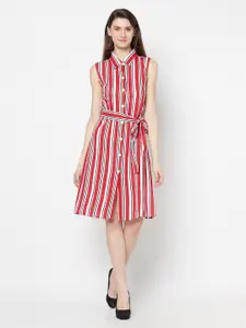 Purple State Red & White Striped Shirt Dress