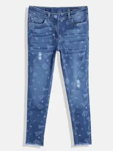 Allen Solly Junior Girls Skinny Fit Low Distress Printed Stretchable Jeans